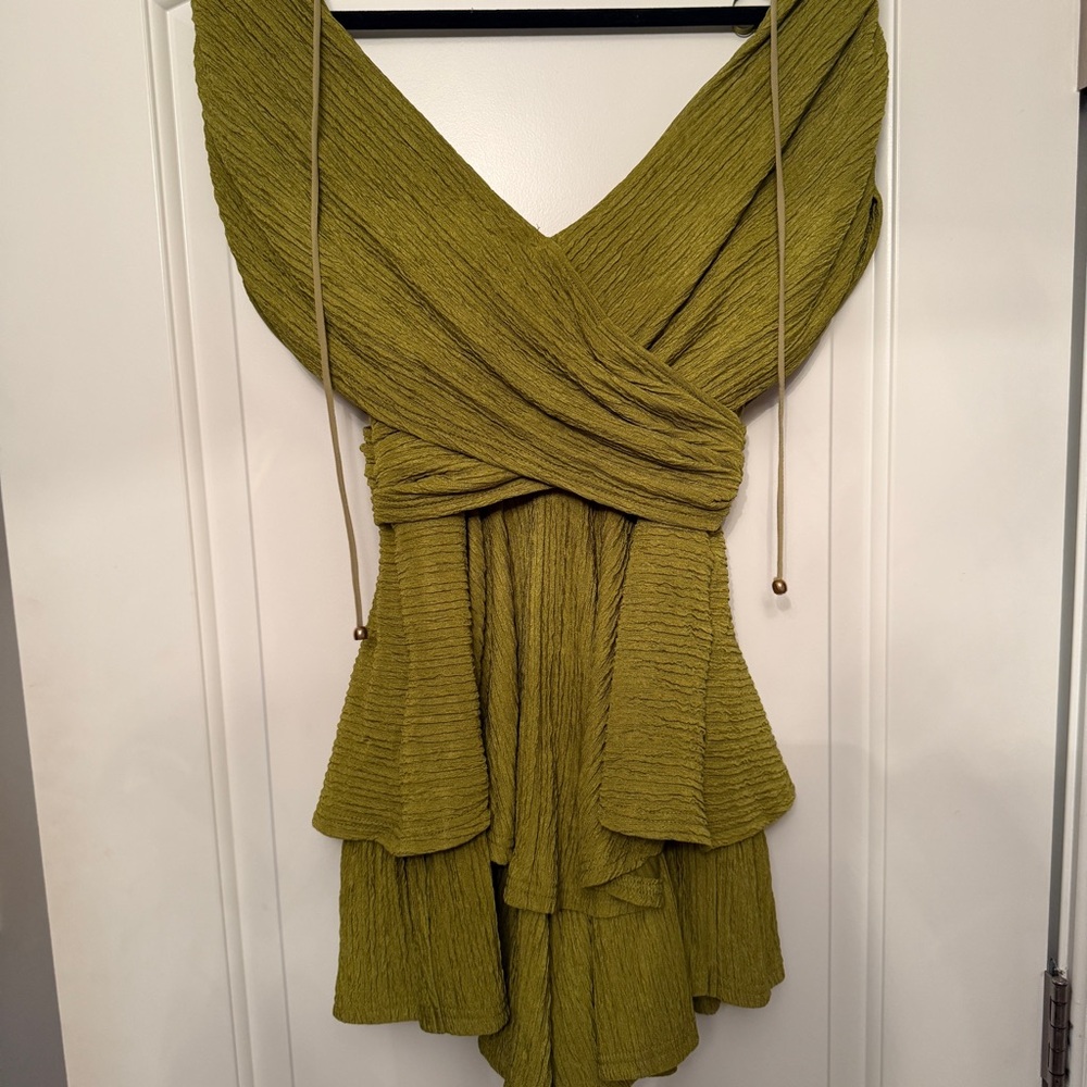 Selfie Leslie Olive Green Textured Wrap Romper